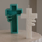 A Customisable Christening Cross Candle Mould silicone candle mold by MYKA Candles and Moulds, designed for easy release in soap, resin, and cake mould casting.