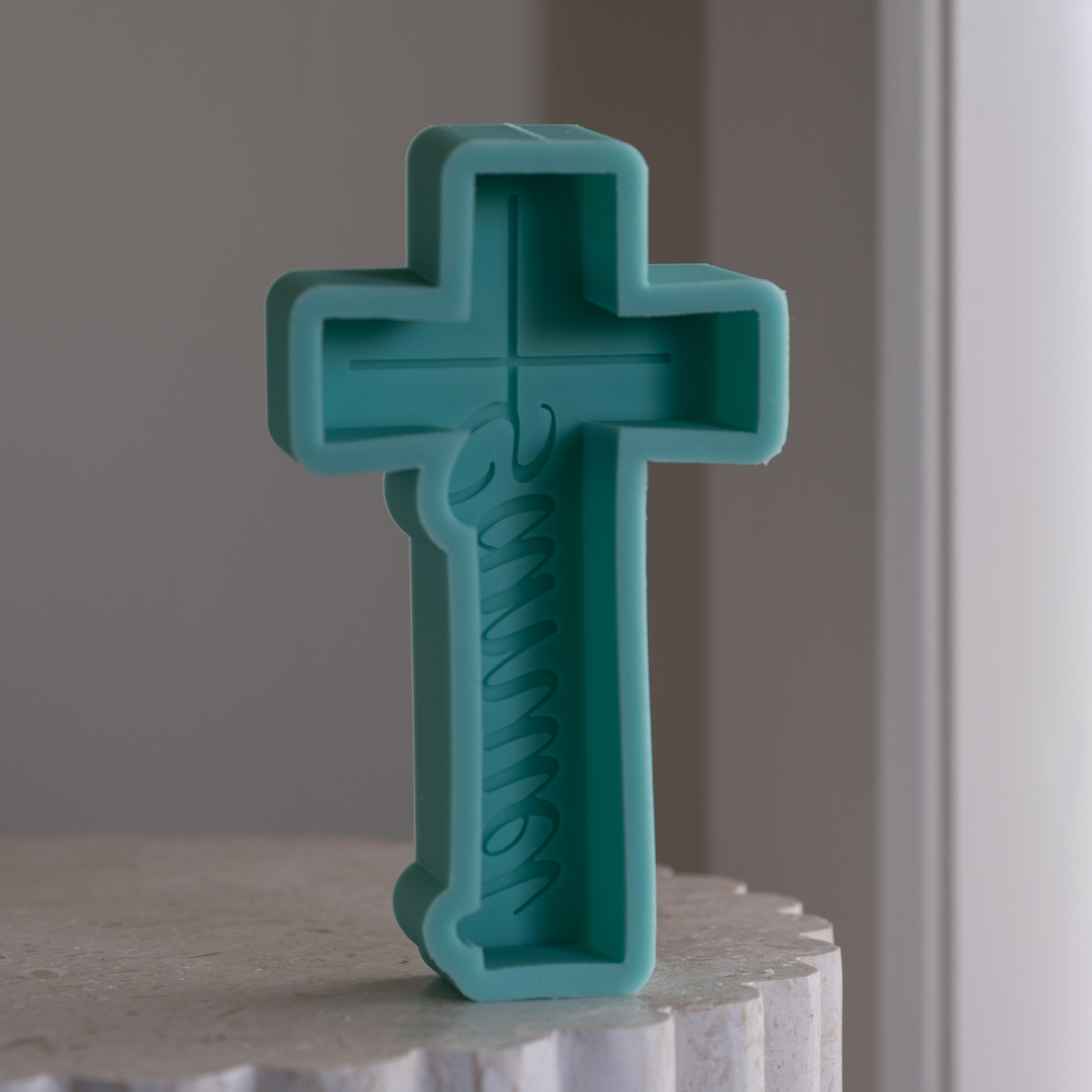 Professional Customisable Christening Cross Candle Mould silicone candle mould by MYKA Candles and Moulds, also used for resin moulds and baking mould designs.
