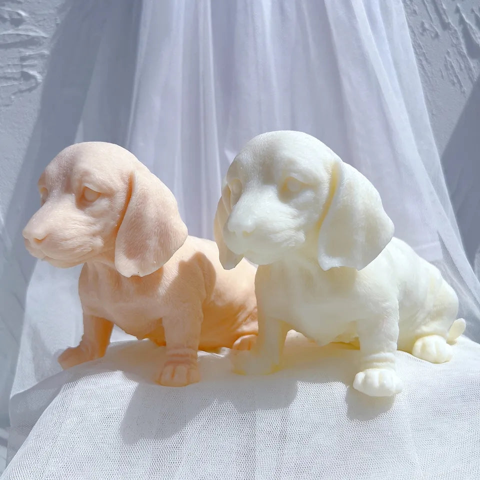 A versatile Dachshund Puppy Candle Mould silicone candle mould by MYKA Candles and Moulds, suitable for resin moulds and decorative cake mould shapes.