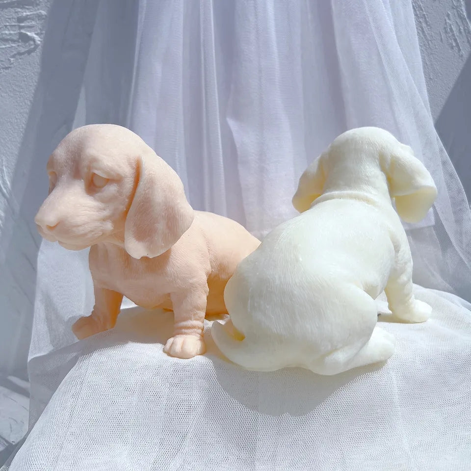 View of the Dachshund Puppy Candle Mould silicone candle mould from MYKA Candles and Moulds, ideal for DIY soap moulds and cake mould projects.