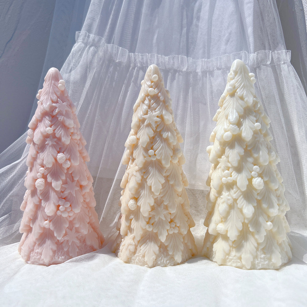 A versatile Decorated Christmas Tree Candle Mould silicone candle mould by MYKA Candles and Moulds, suitable for resin moulds and decorative cake mould shapes.