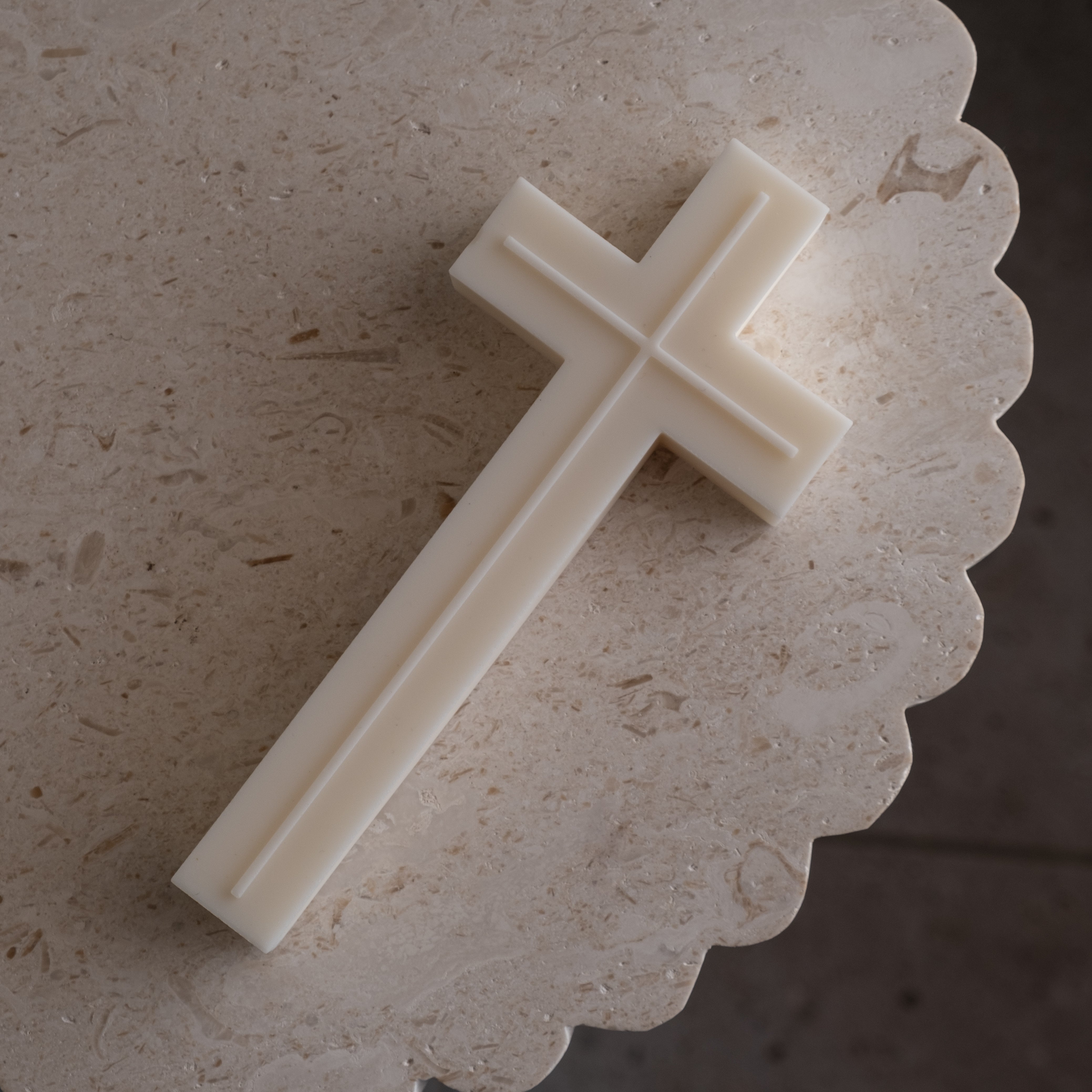 The flexible Divine Cross Silicone Candle Mould silicone candle mould by MYKA Candles and Moulds, suitable for soap moulds and food-grade cake mould use.