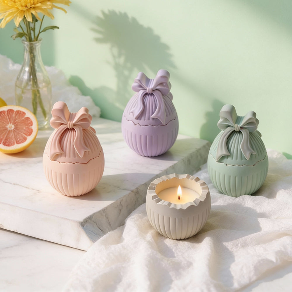 The Easter Bow Egg Vessel Mould silicone candle mould by MYKA Candles and Moulds, a must-have for jesmonite and resin vessel makers.