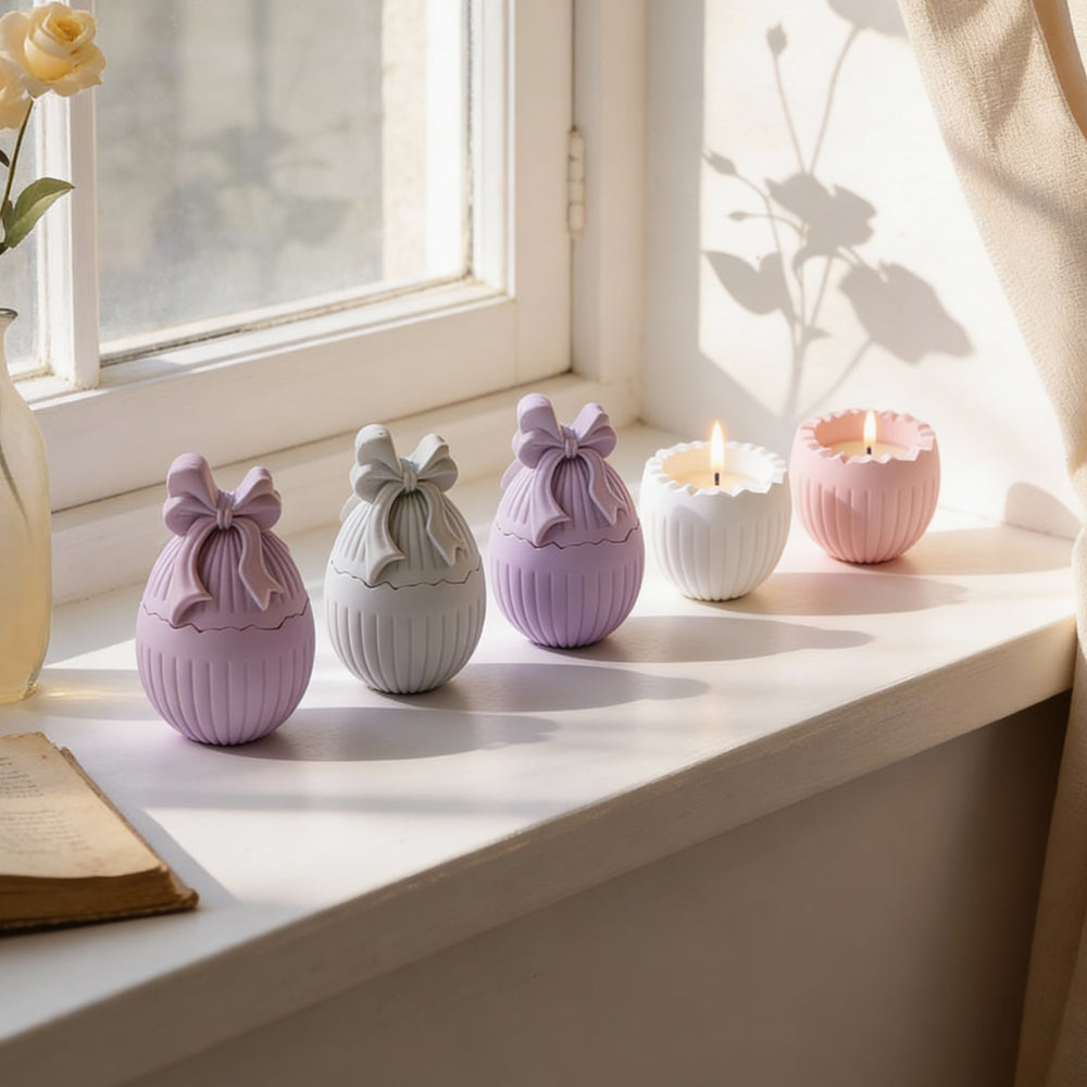 The Easter Bow Egg Vessel Mould silicone candle mould from MYKA Candles and Moulds, a professional supply for vessel casting and candle making.