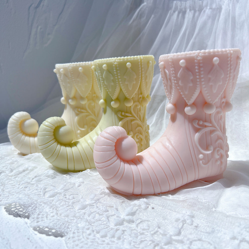 View of the Elf Boot Candle Mould silicone candle mould from MYKA Candles and Moulds, ideal for DIY soap moulds and cake mould projects.