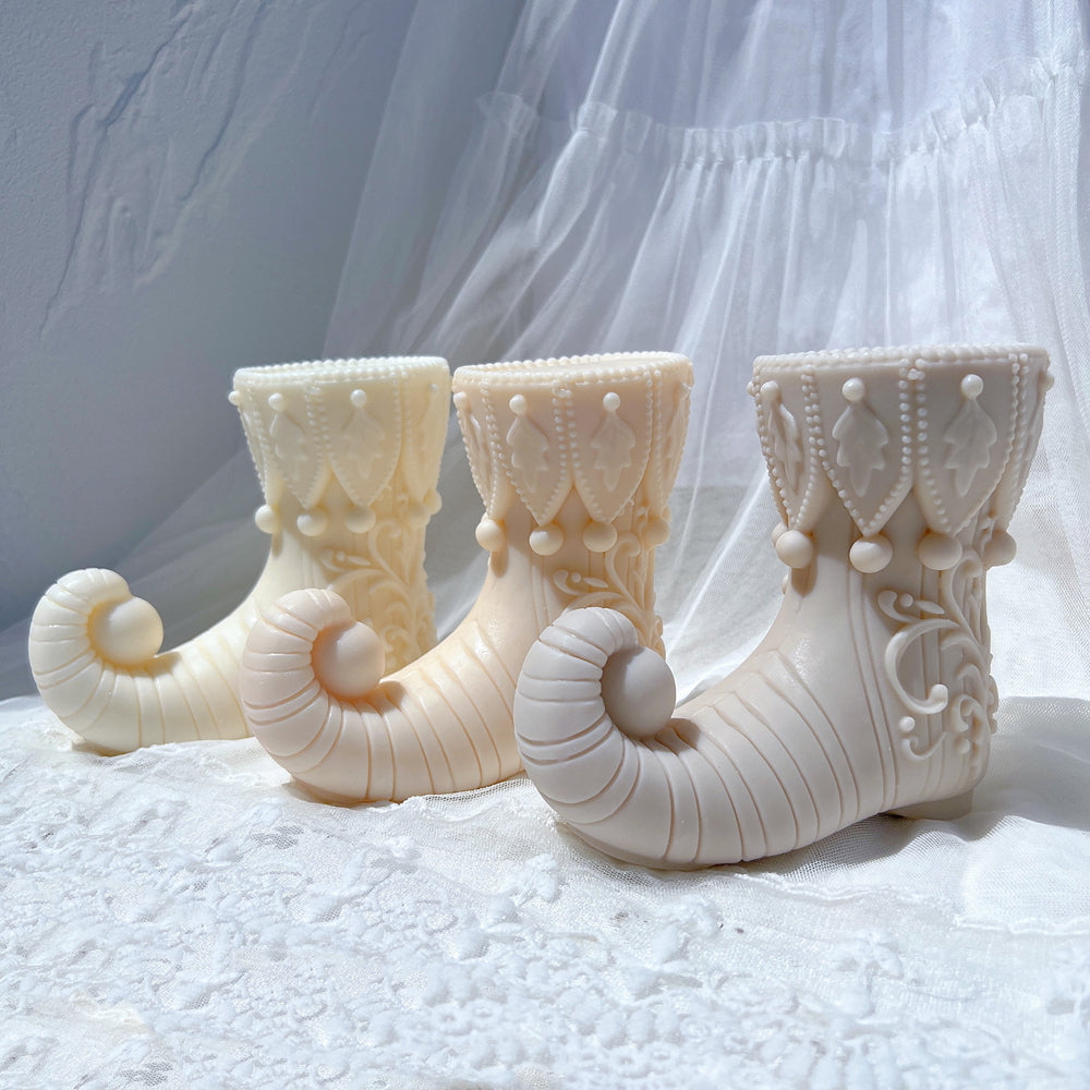 The Elf Boot Candle Mould silicone candle mould from MYKA Candles and Moulds, a professional supply for candle, soap, and baking moulds.