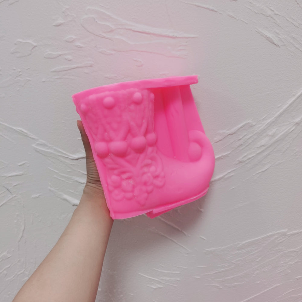 A detailed Elf Boot Candle Mould silicone candle mould by MYKA Candles and Moulds, perfect for candle making, soap moulds, and resin moulds.