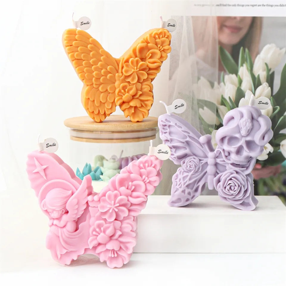 Handmade Floral Butterfly Candle Moulds silicone candle mold from MYKA Candles and Moulds, perfect for resin moulds and unique baking mould shapes.