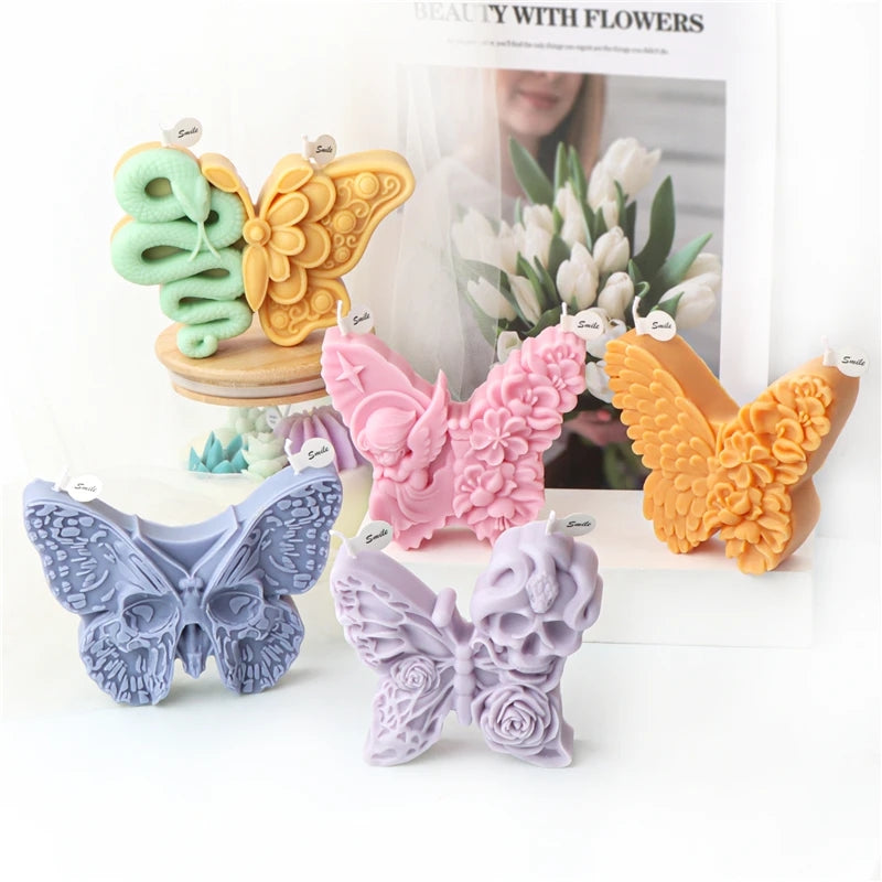 The flexible Floral Butterfly Candle Moulds silicone candle mould by MYKA Candles and Moulds, suitable for soap moulds and food-grade cake mould use.