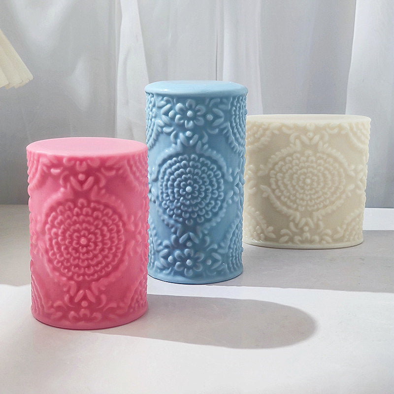 Precision-designed Floral Pillar Candle Moulds silicone candle mold by MYKA Candles and Moulds for resin moulds and gourmet cake mould designs.