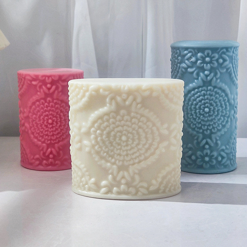 Crafting with the Floral Pillar Candle Moulds silicone candle mould by MYKA Candles and Moulds, also used for soap, resin, and cake moulds.