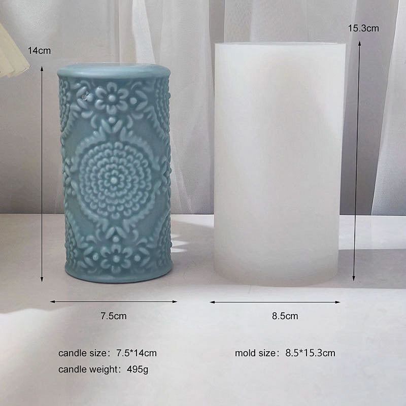 Precision-designed Floral Pillar Candle Moulds silicone candle mold by MYKA Candles and Moulds for resin moulds and gourmet cake mould designs.