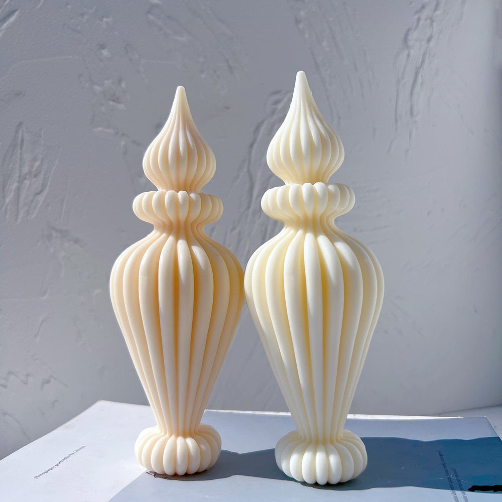 A heat-resistant Fluidform Ribbed Vase Moulds silicone candle mould by MYKA Candles and Moulds, ideal for concrete vessel moulds and soap moulds.