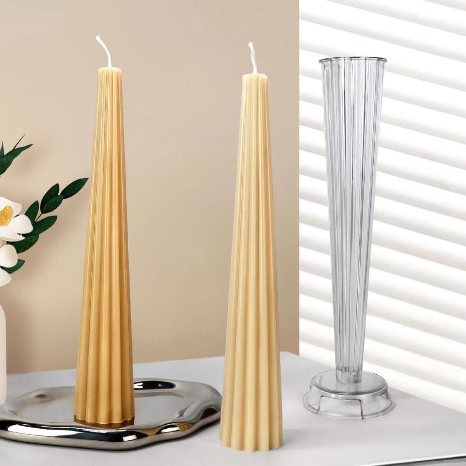 The Fluted Taper Candle Mould silicone candle mould by MYKA Candles and Moulds, a top choice for artistic resin moulds and baking moulds.