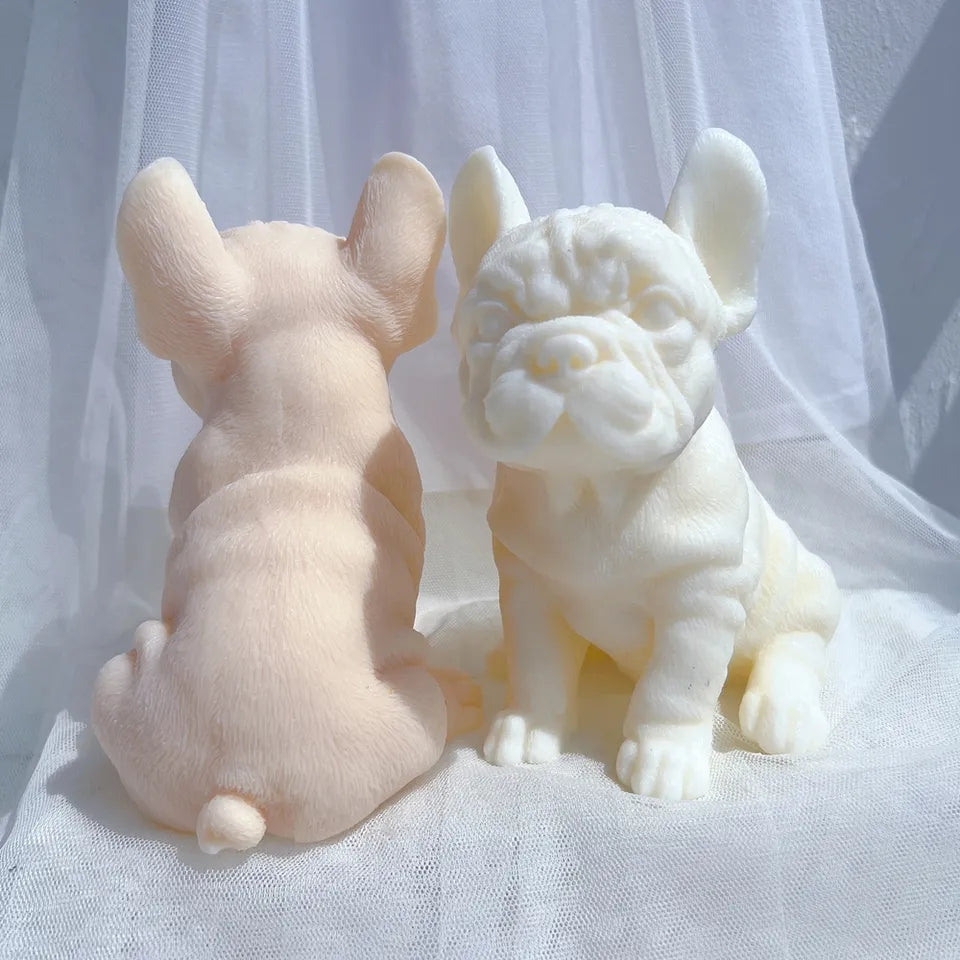 View of the French Bulldog Puppy Candle Mould silicone candle mould from MYKA Candles and Moulds, ideal for DIY soap moulds and cake mould projects.