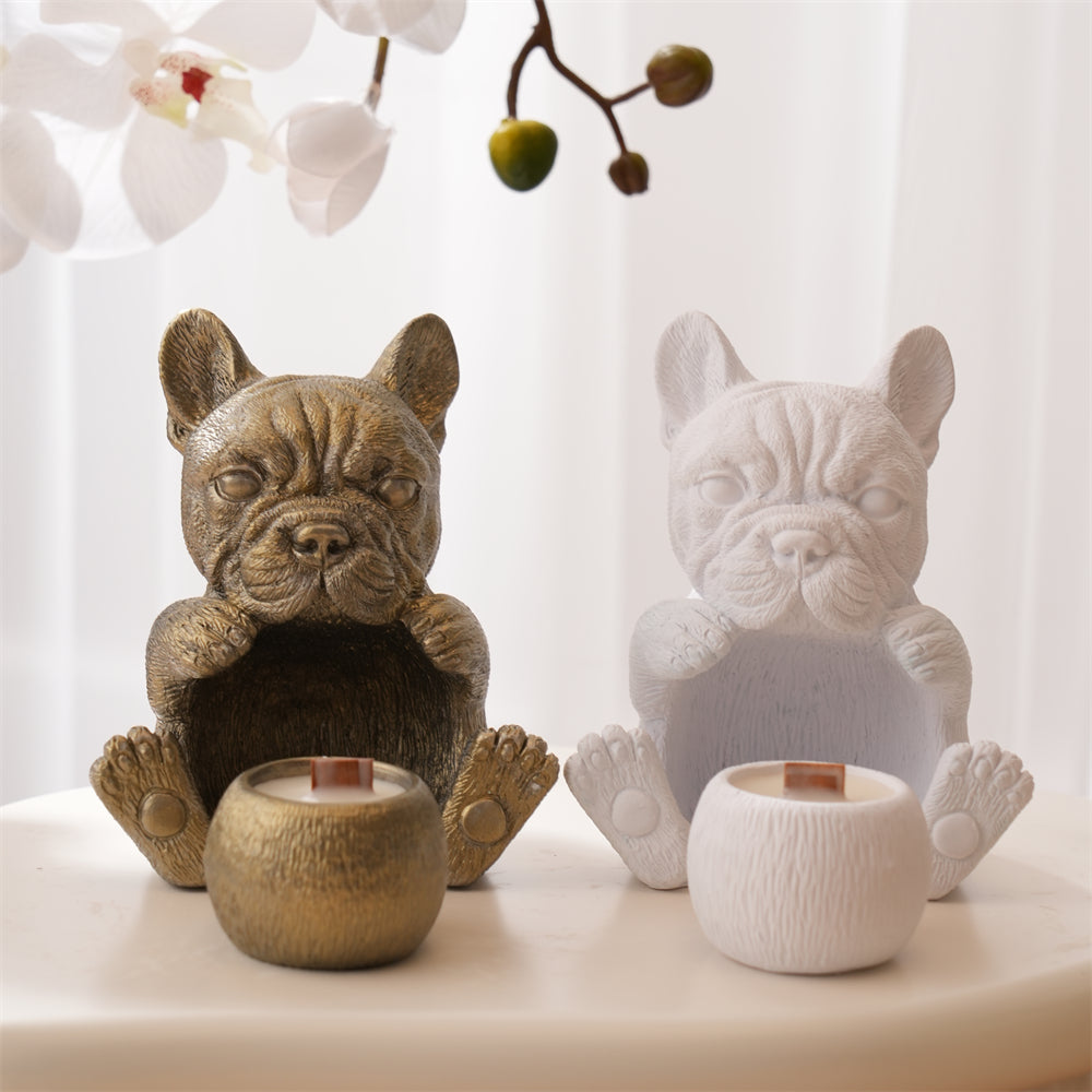 A high-performance French Bulldog Vessel Mould silicone candle mold from MYKA Candles and Moulds for resin art and vessel making.