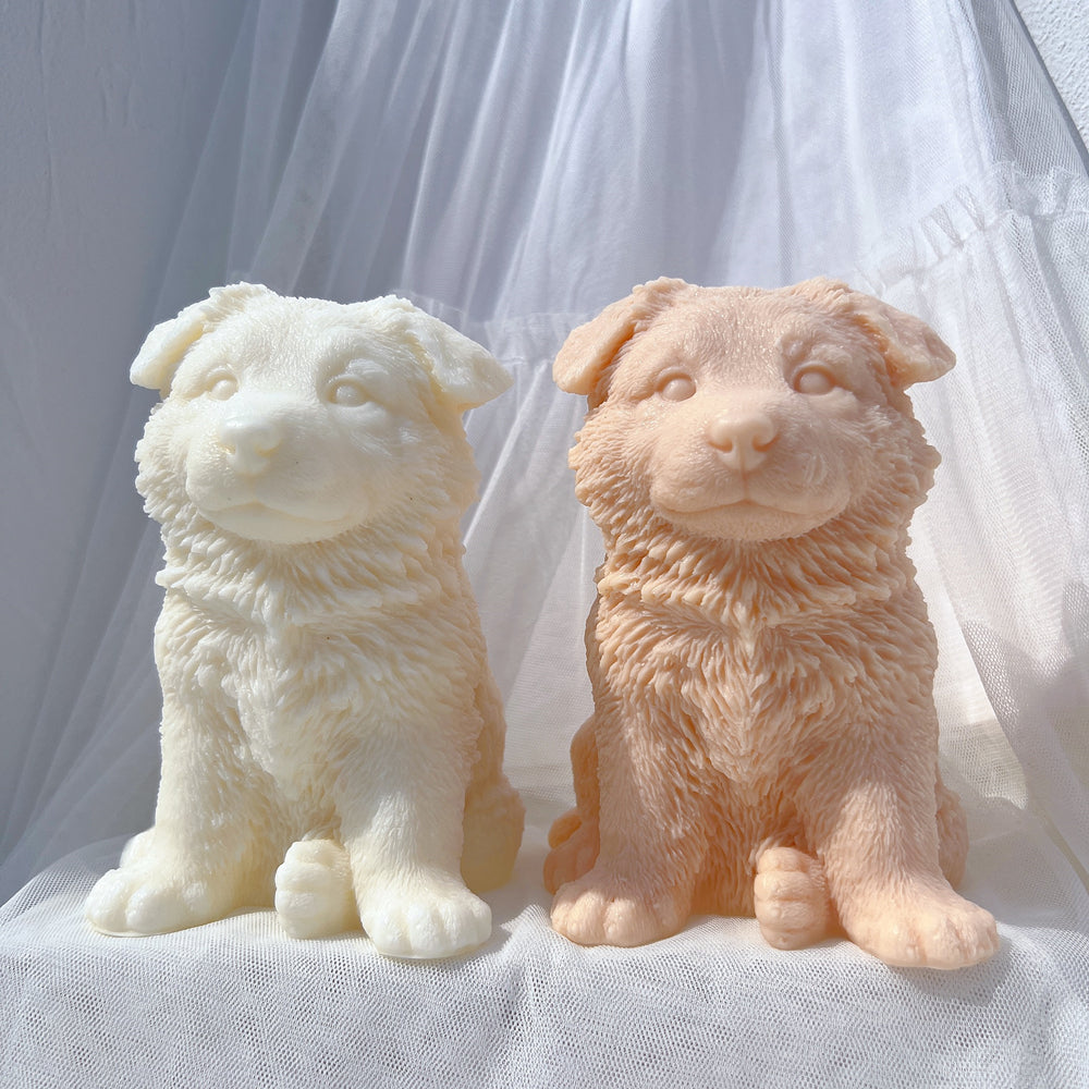 Close-up of the German Shepherd Puppy Candle Mould silicone candle mould by MYKA Candles and Moulds for soy wax, soap moulds, and baking mould hobbyists.