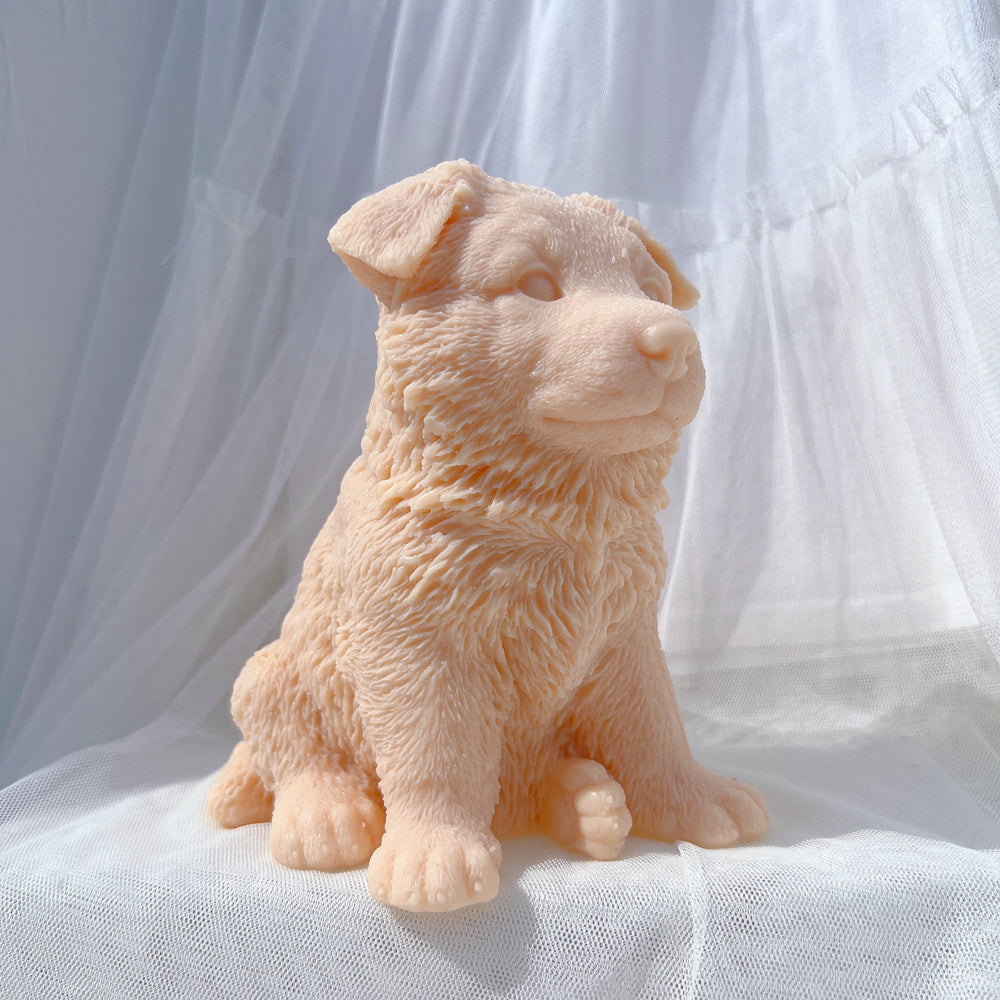 The German Shepherd Puppy Candle Mould silicone candle mold by MYKA Candles and Moulds, featuring high detail for candle, soap, and baking moulds.