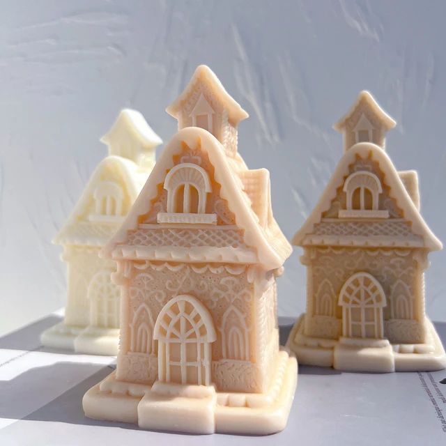 A heat-resistant Gingerbread House Silicone Candle Mould silicone candle mould by MYKA Candles and Moulds, ideal for soap, resin, and baking mould applications.