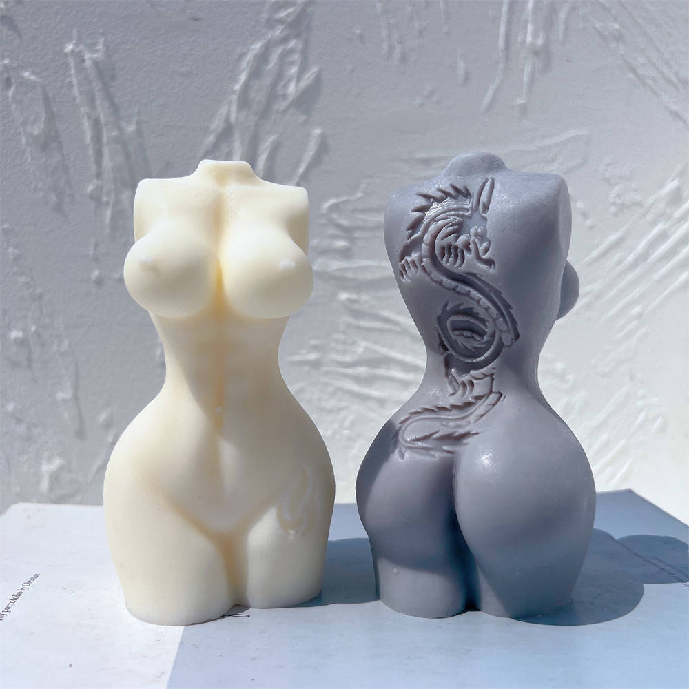 Close-up of the Girl with Dragon Tattoo Candle Mould silicone candle mould by MYKA Candles and Moulds for soy wax, soap moulds, and baking mould hobbyists.