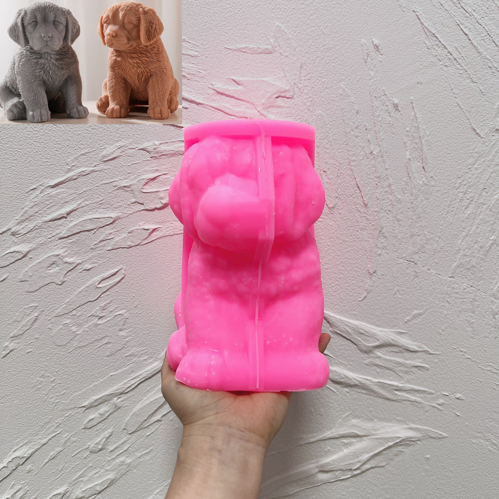 A Golden Retriever Puppy Candle Mould silicone candle mold by MYKA Candles and Moulds, designed for easy release in soap, resin, and cake mould casting.