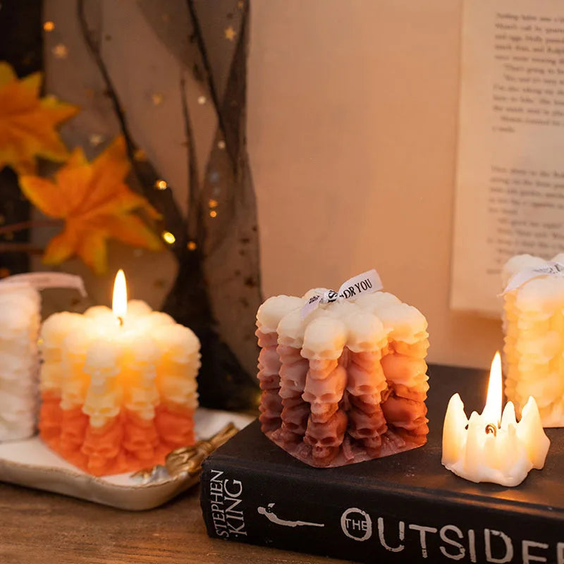 Showcasing the Halloween Cube Silicone Candle Moulds silicone candle mould by MYKA Candles and Moulds for creative baking moulds and candle making.