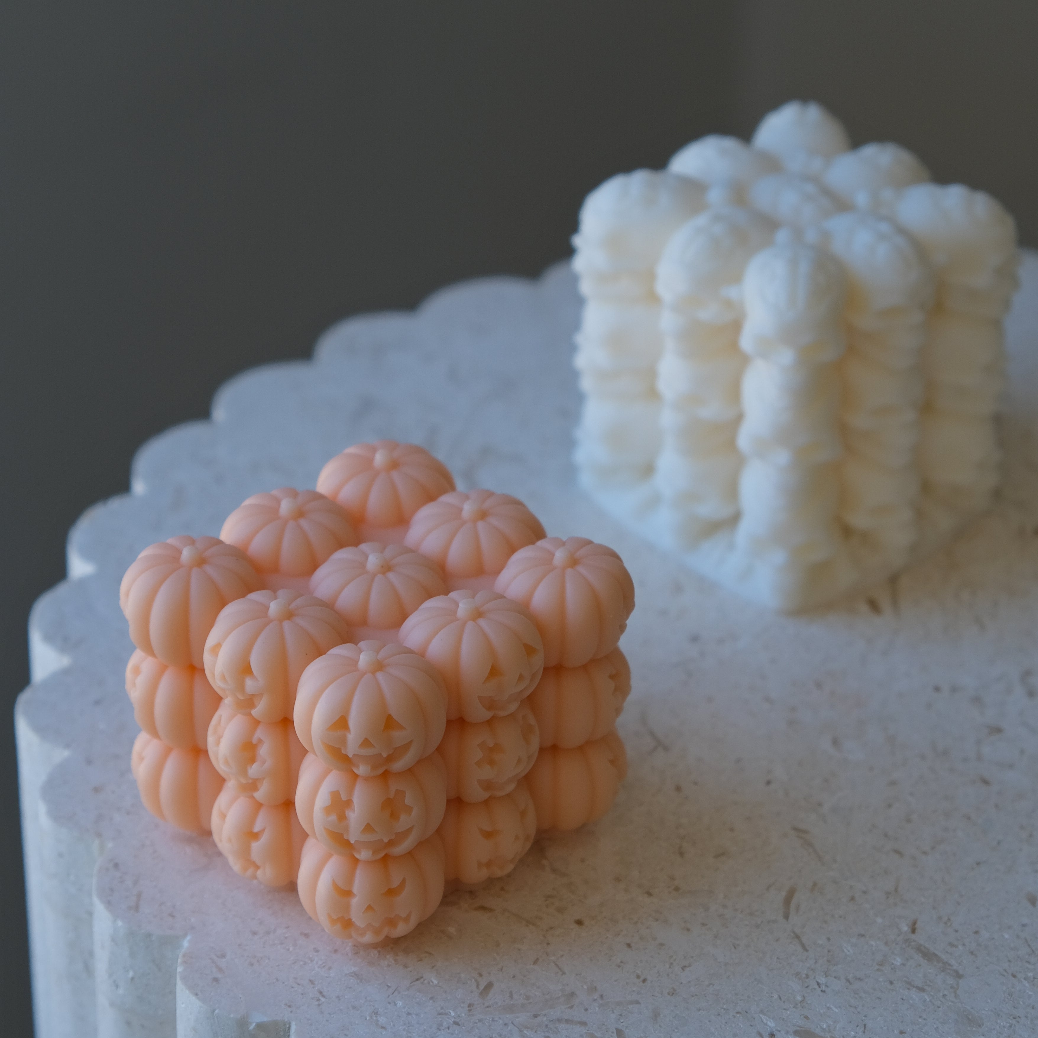 Showcasing the Halloween Cube Silicone Candle Moulds silicone candle mould by MYKA Candles and Moulds for creative baking moulds and candle making.