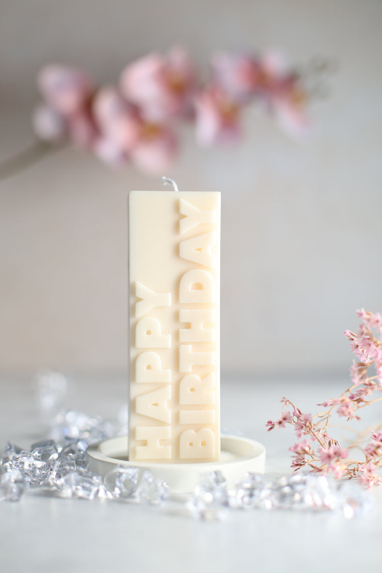 The Happy Birthday Candle Mould silicone candle mould from MYKA Candles and Moulds, a professional supply for candle, soap, and baking moulds.