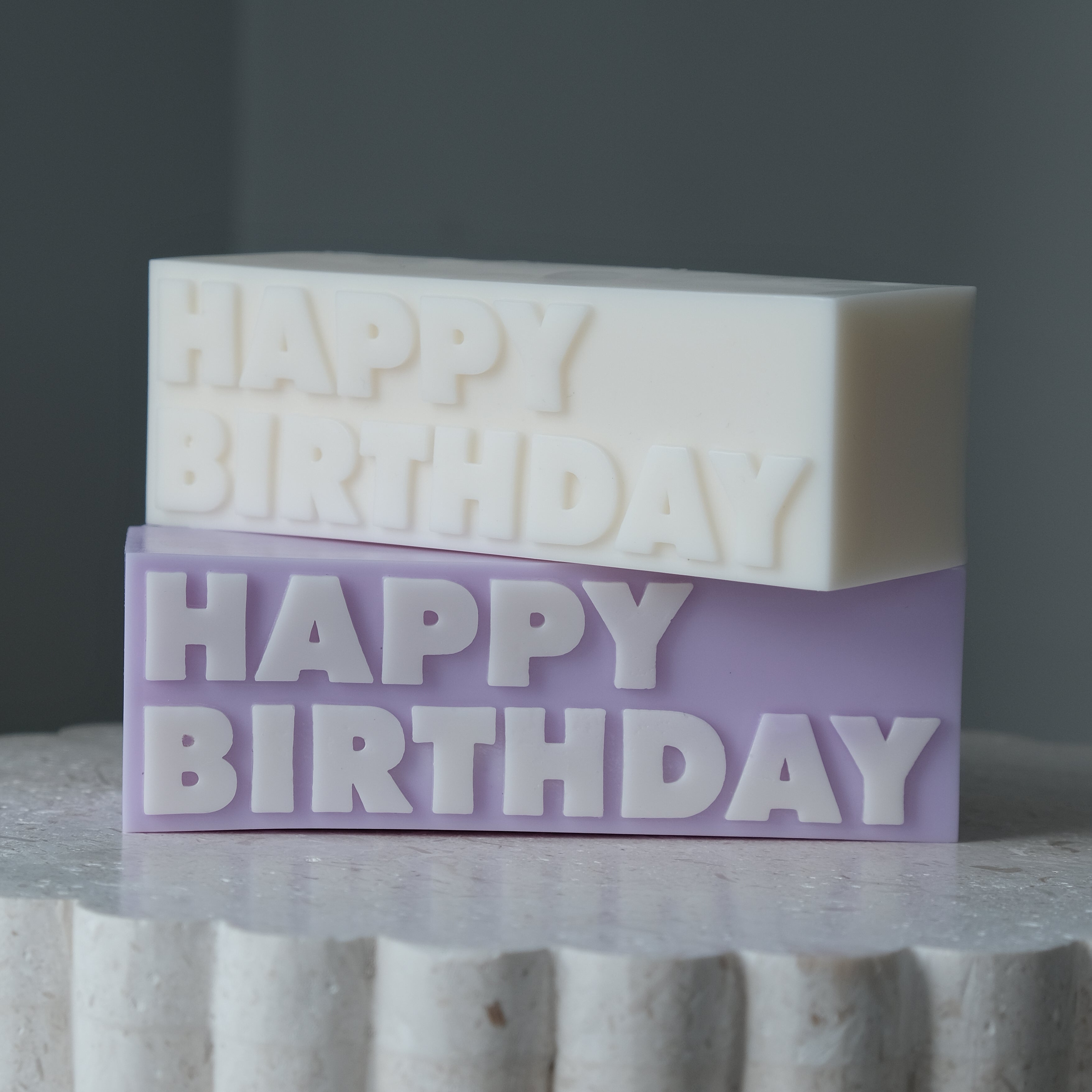 A Happy Birthday Candle Mould silicone candle mold by MYKA Candles and Moulds, designed for easy release in soap, resin, and cake mould casting.