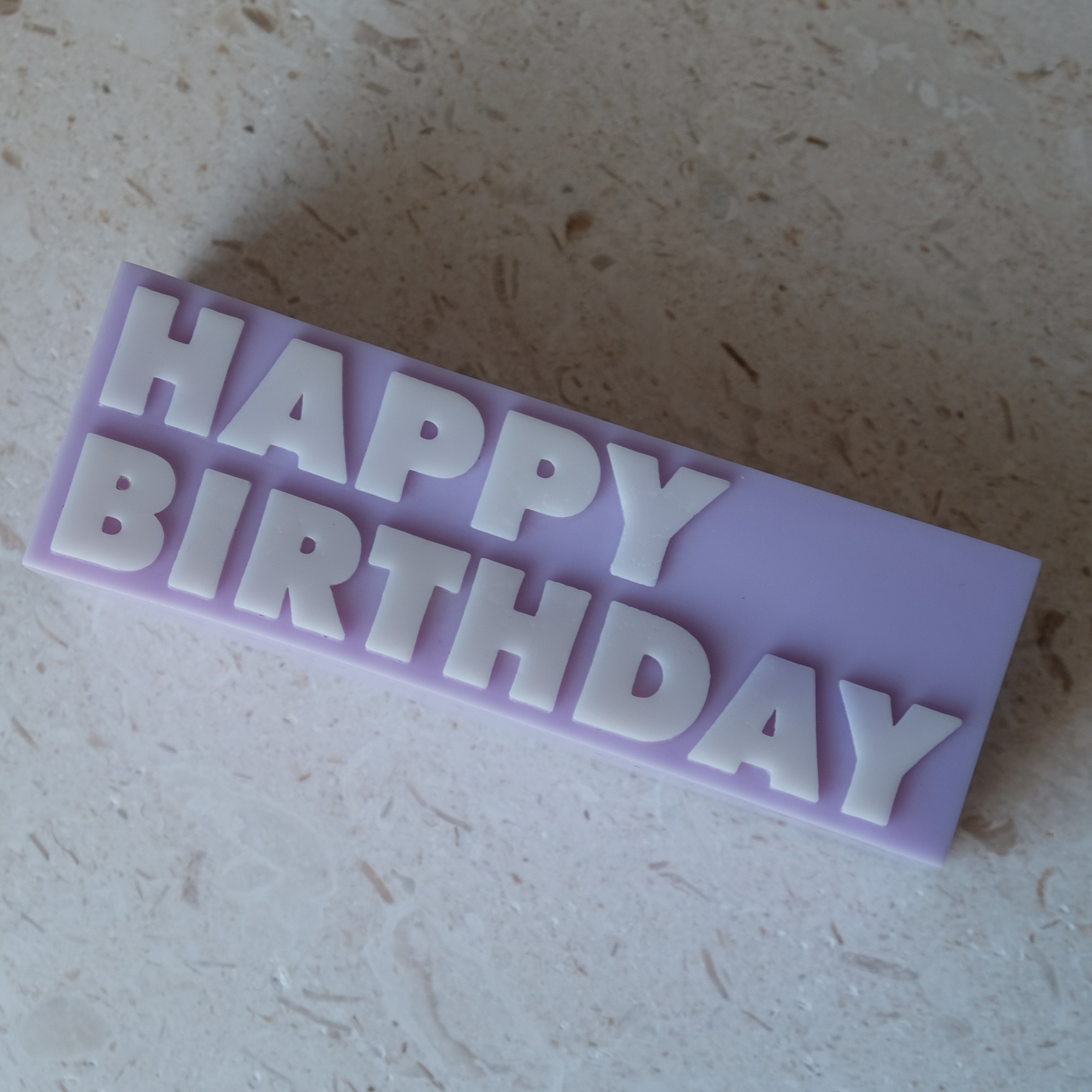 View of the Happy Birthday Candle Mould silicone candle mould from MYKA Candles and Moulds, ideal for DIY soap moulds and cake mould projects.