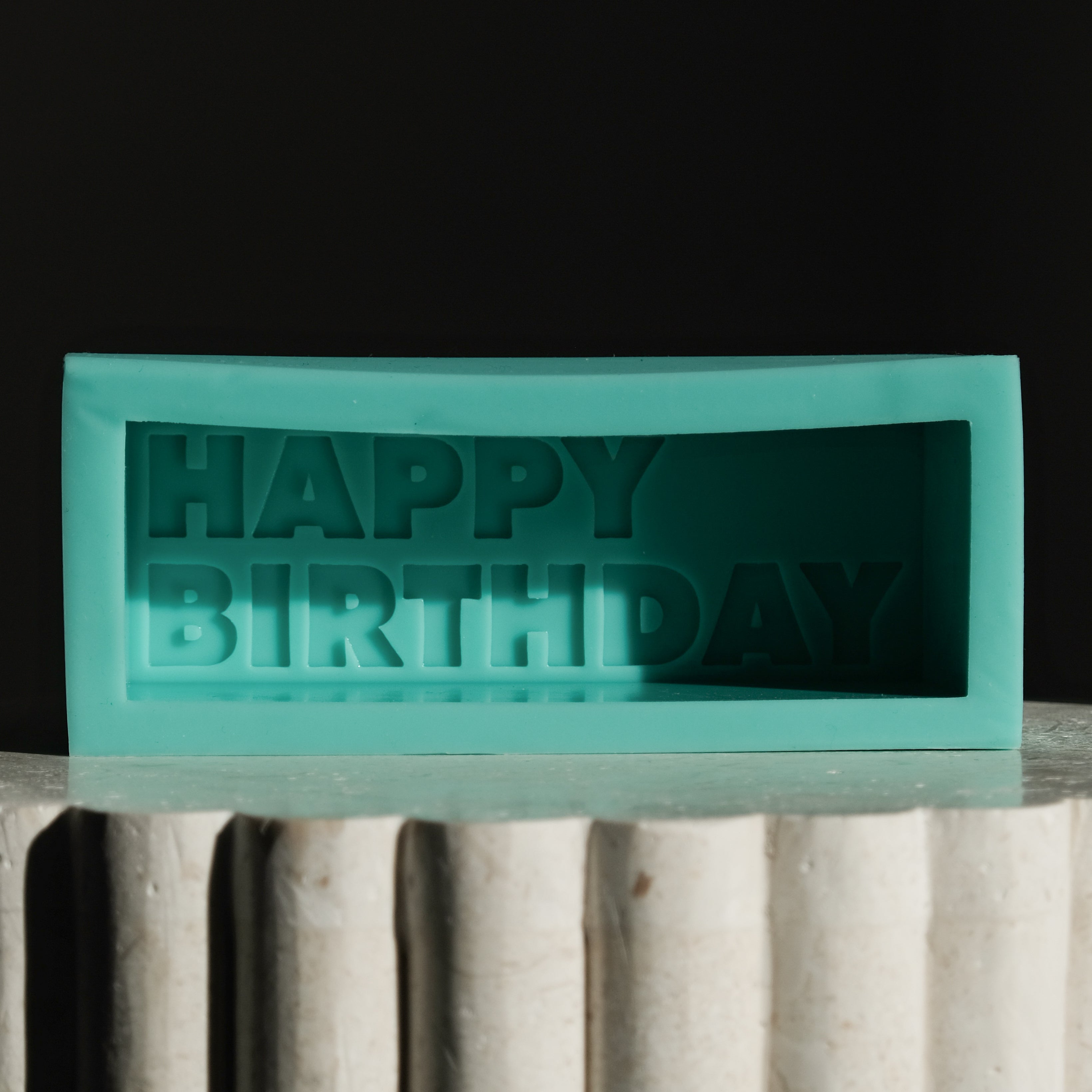 View of the Happy Birthday Candle Mould silicone candle mould from MYKA Candles and Moulds, ideal for DIY soap moulds and cake mould projects.