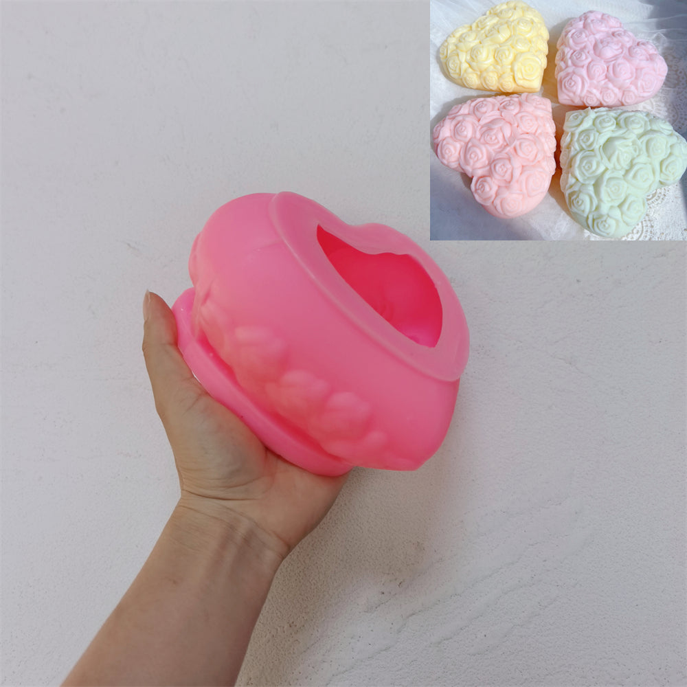 An intricate Heart Bouquet Candle Mould silicone candle mold by MYKA Candles and Moulds, designed for aesthetic candles and resin moulds.