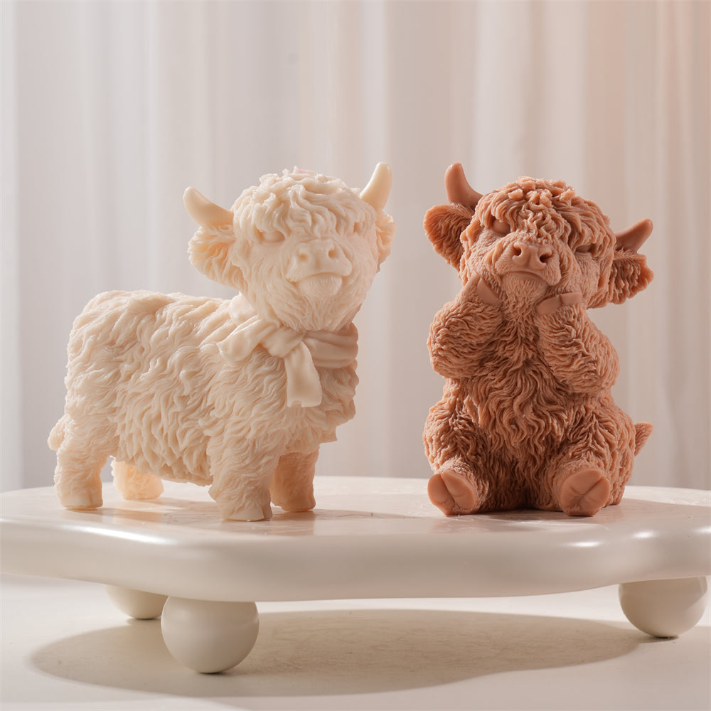 A Highland Cow Candle Mould silicone candle mold by MYKA Candles and Moulds, the perfect multipurpose tool for soap, resin, and cake mould casting.