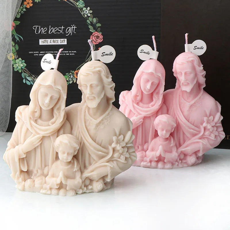 Close-up of the Holy Family Candle Mould silicone candle mould by MYKA Candles and Moulds for soy wax, soap moulds, and baking mould hobbyists.