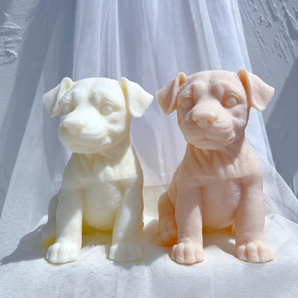 The flexible Jack Russell Puppy Candle Mould silicone candle mould by MYKA Candles and Moulds, suitable for soap moulds and food-grade cake mould use.