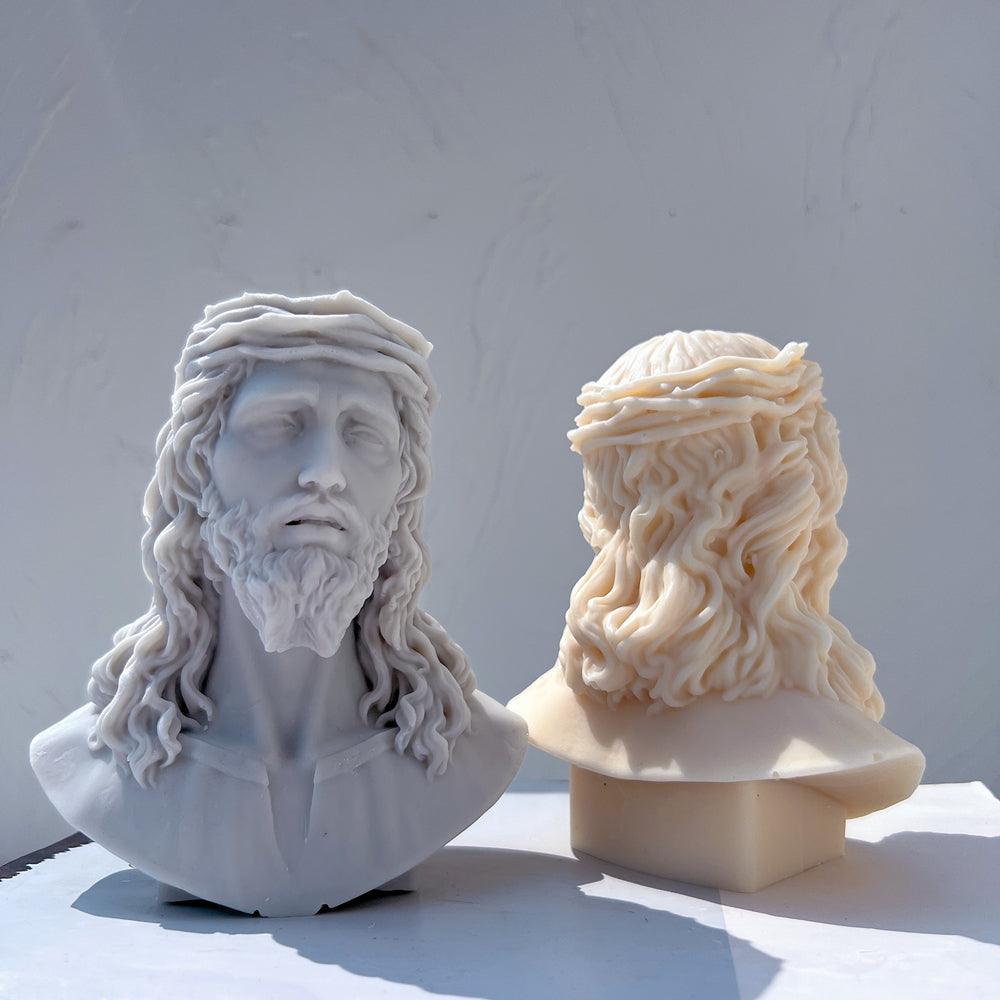 The Jesus Bust Silicone Candle Mould silicone candle mould by MYKA Candles and Moulds, a must-have for resin moulds and DIY baking mould enthusiasts.