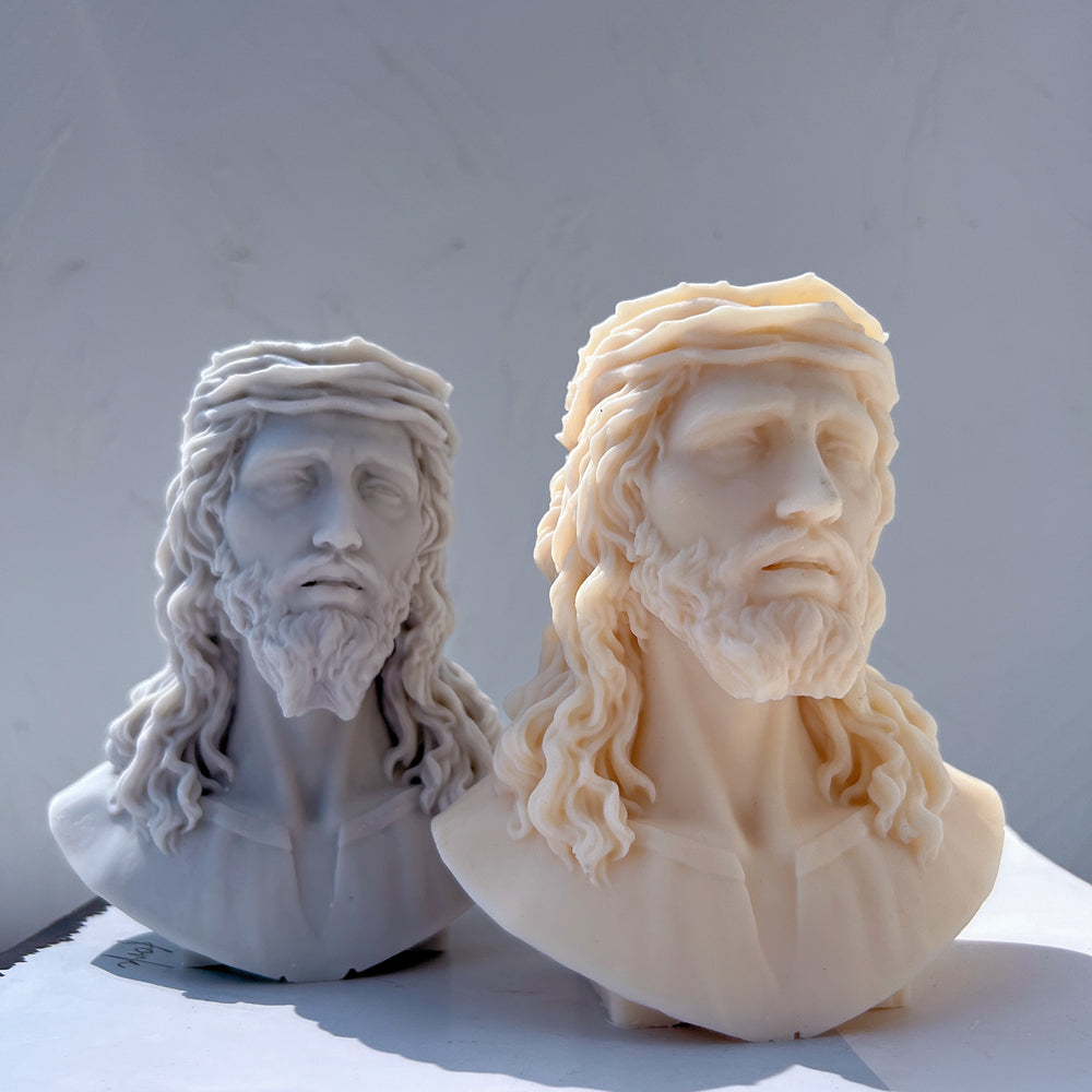 The Jesus Bust Silicone Candle Mould silicone candle mold by MYKA Candles and Moulds, featuring high detail for candle, soap, and baking moulds.