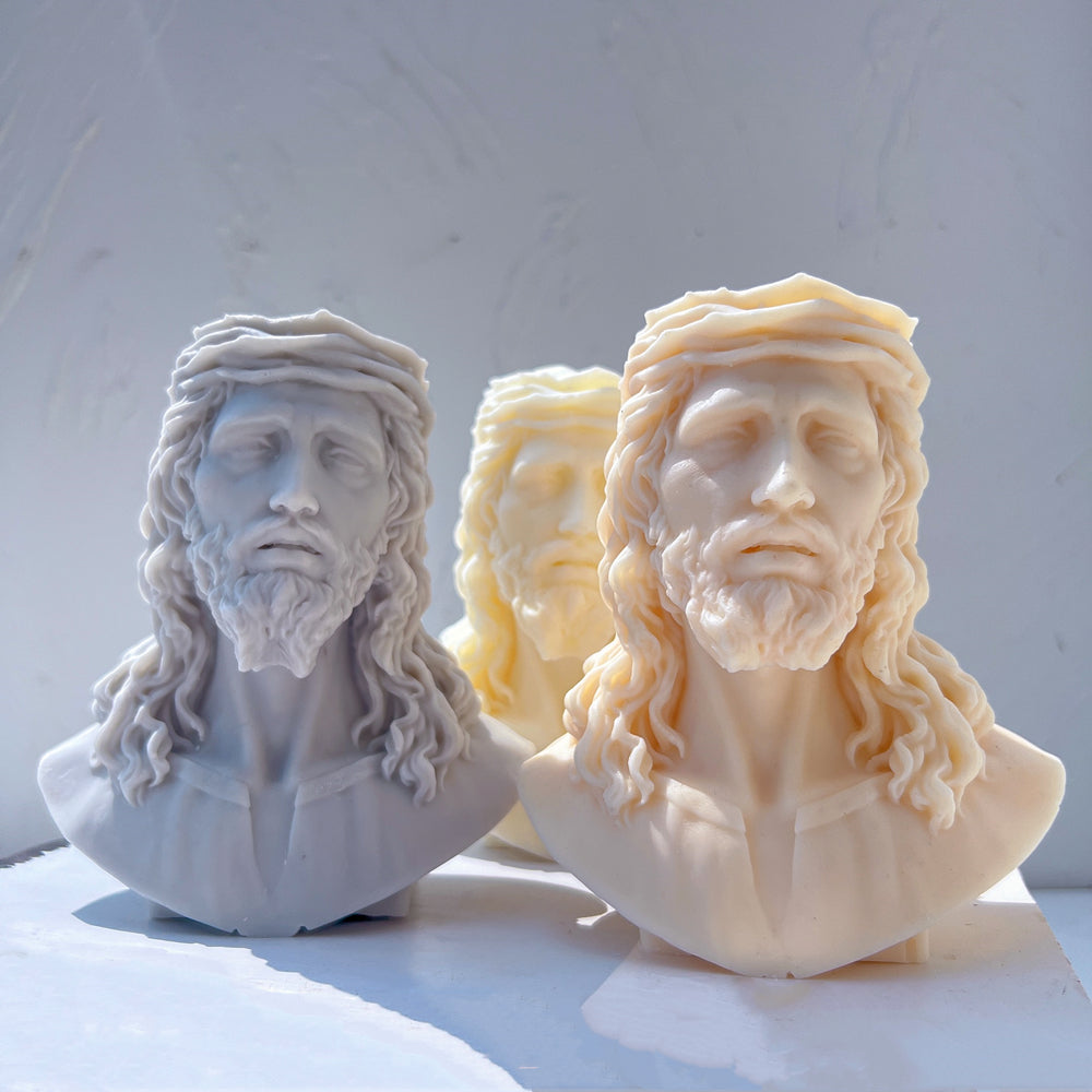 Precision-designed Jesus Bust Silicone Candle Mould silicone candle mold by MYKA Candles and Moulds for resin moulds and gourmet cake mould designs.