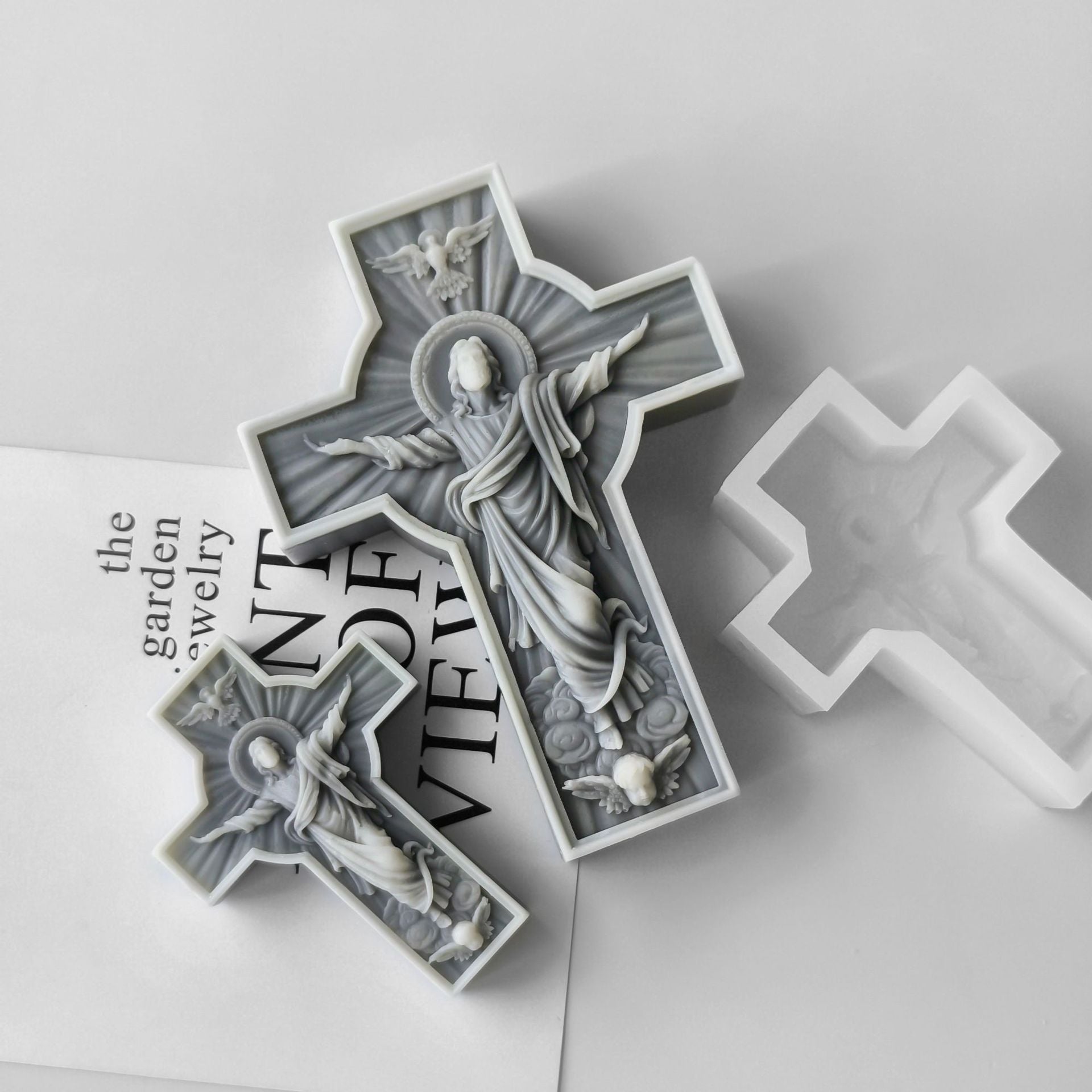 A versatile Jesus Cross Silicone Candle Moulds silicone candle mould by MYKA Candles and Moulds, suitable for resin moulds and decorative cake mould shapes.