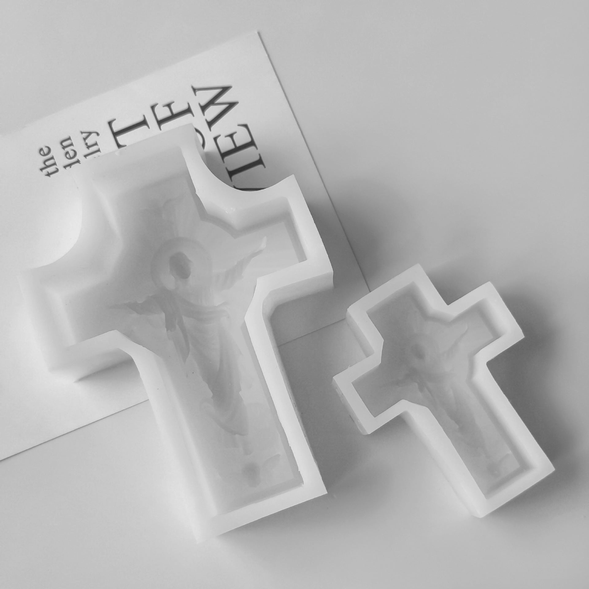 Showcasing the Jesus Cross Silicone Candle Moulds silicone candle mould by MYKA Candles and Moulds for creative baking moulds and candle making.