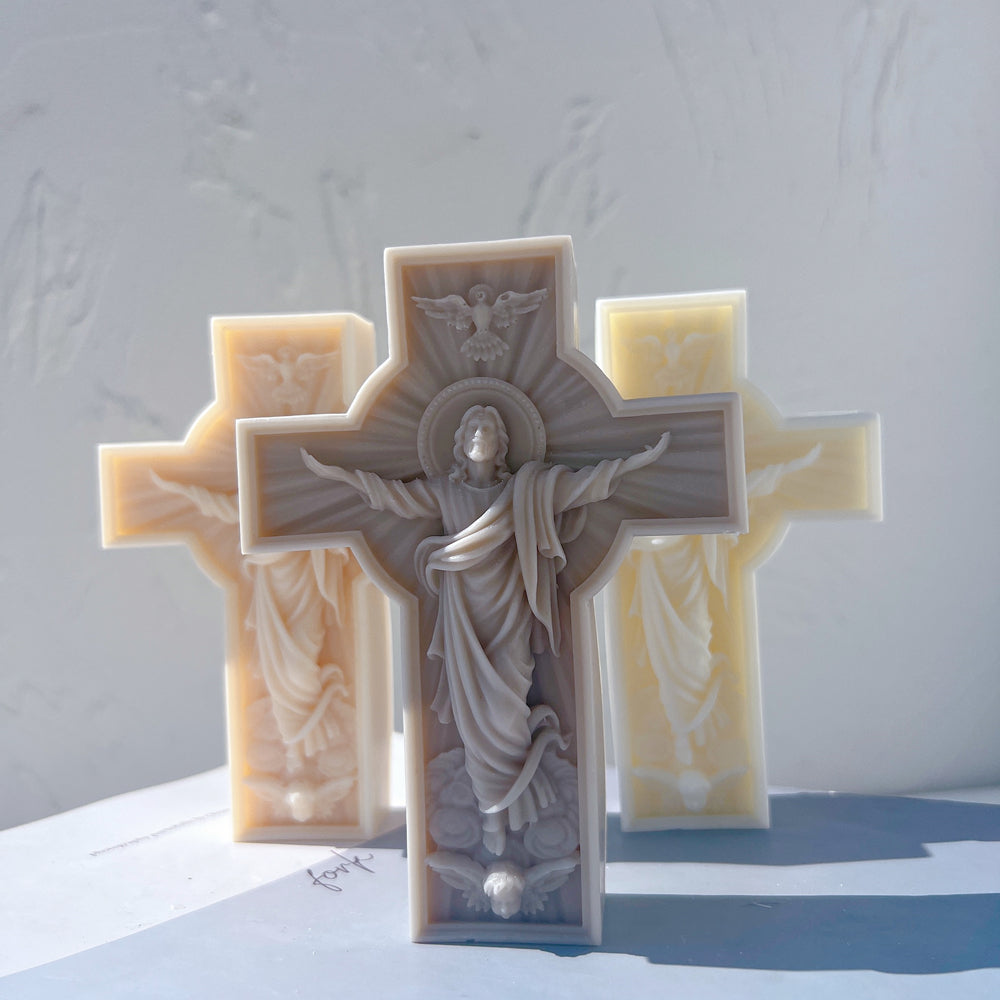 View of the Jesus Cross Silicone Candle Moulds silicone candle mould from MYKA Candles and Moulds, ideal for DIY soap moulds and cake mould projects.