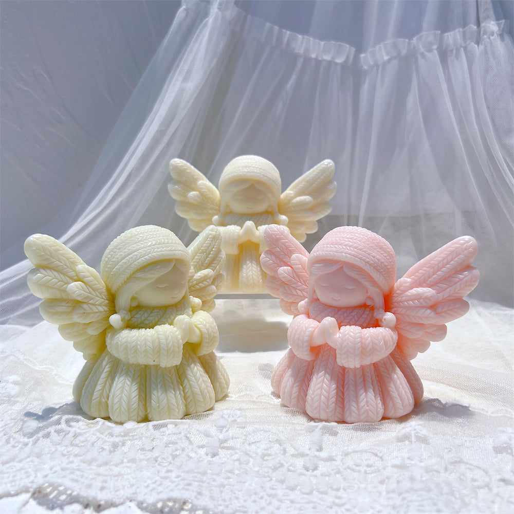 A heat-resistant Knitted Angel Candle Mould silicone candle mould by MYKA Candles and Moulds, ideal for soap, resin, and baking mould applications.