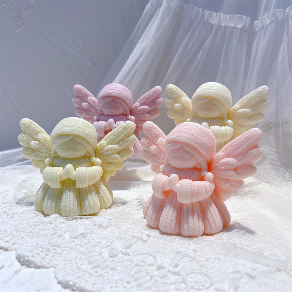 The Knitted Angel Candle Mould silicone candle mould by MYKA Candles and Moulds, perfect for small business candle, soap, and cake mould production.