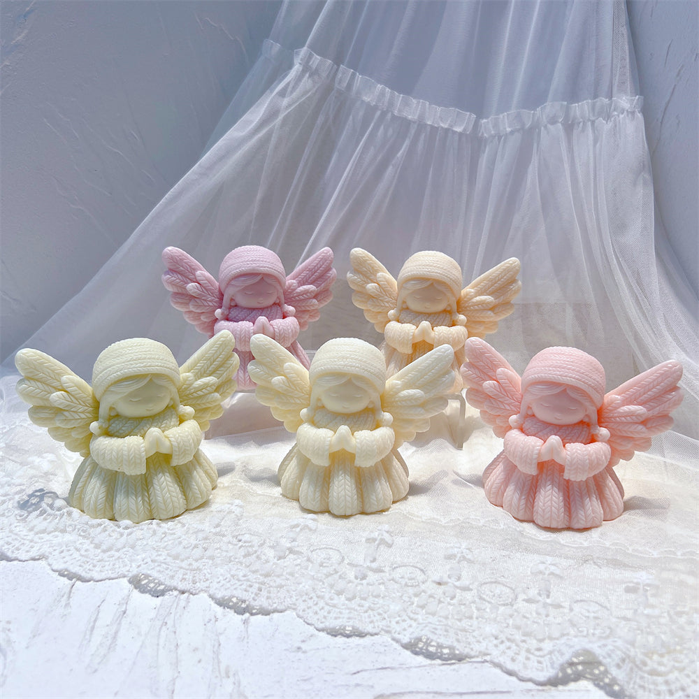 The flexible Knitted Angel Candle Mould silicone candle mould by MYKA Candles and Moulds, suitable for soap moulds and food-grade cake mould use.
