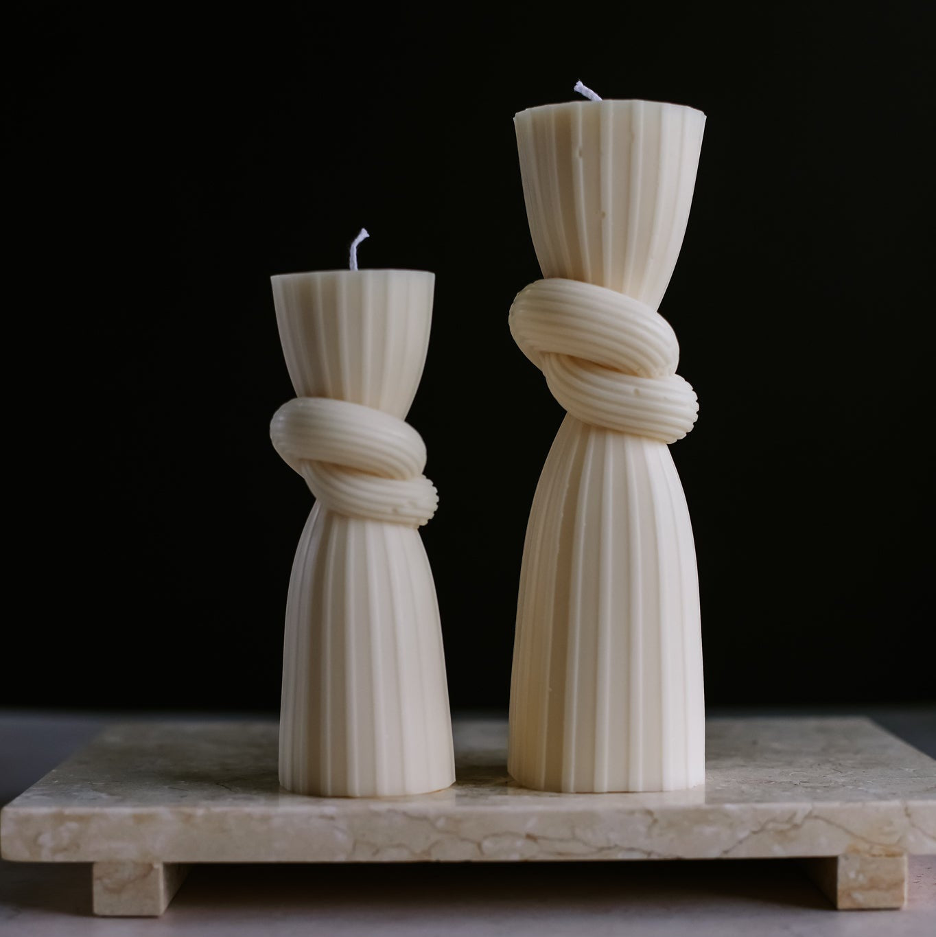 Close-up of the Knot Pillar Candle Mould silicone candle mould by MYKA Candles and Moulds for soy wax, soap moulds, and baking mould hobbyists.