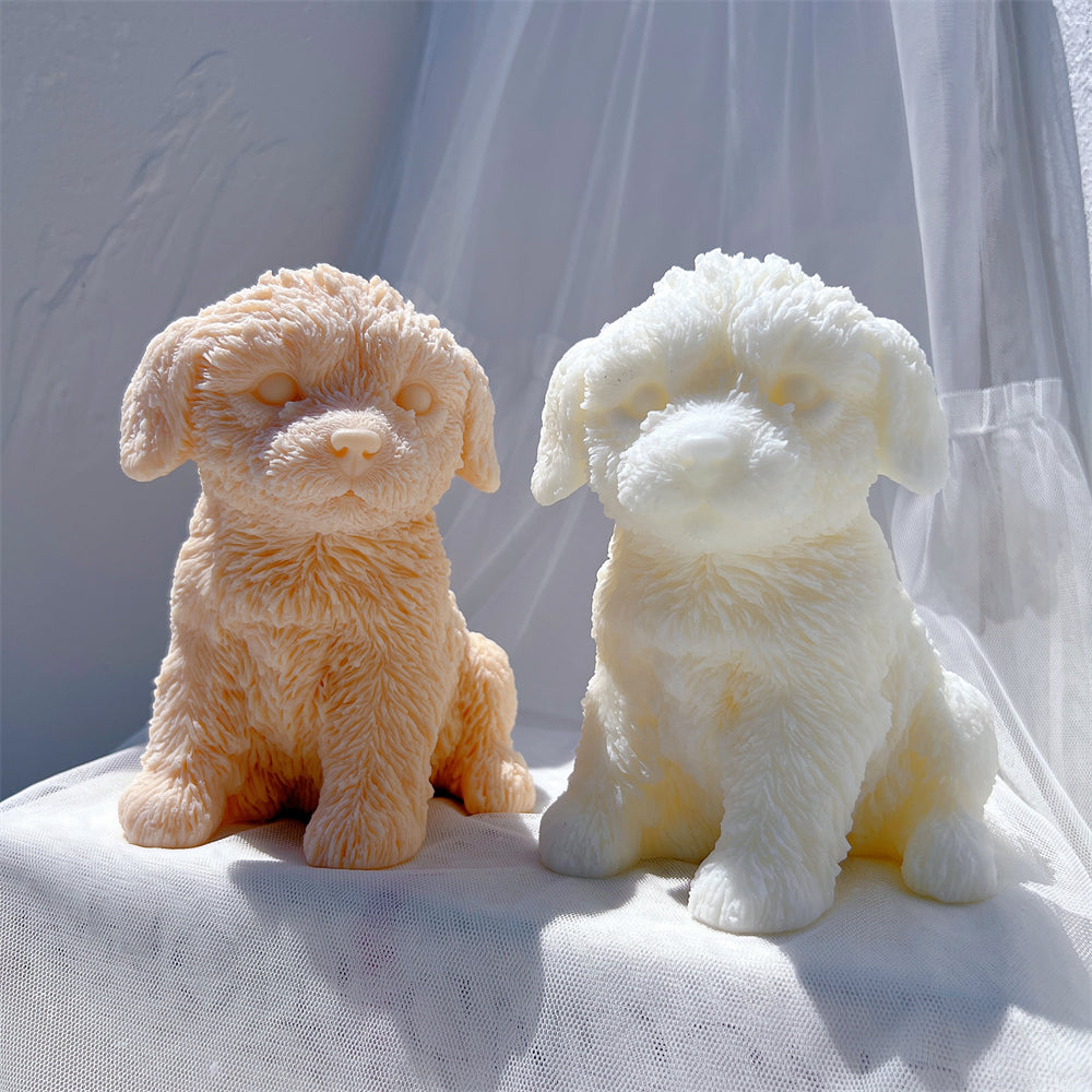 A Labradoodle Puppy Candle Mould silicone candle mold by MYKA Candles and Moulds, designed for easy release in soap, resin, and cake mould casting.