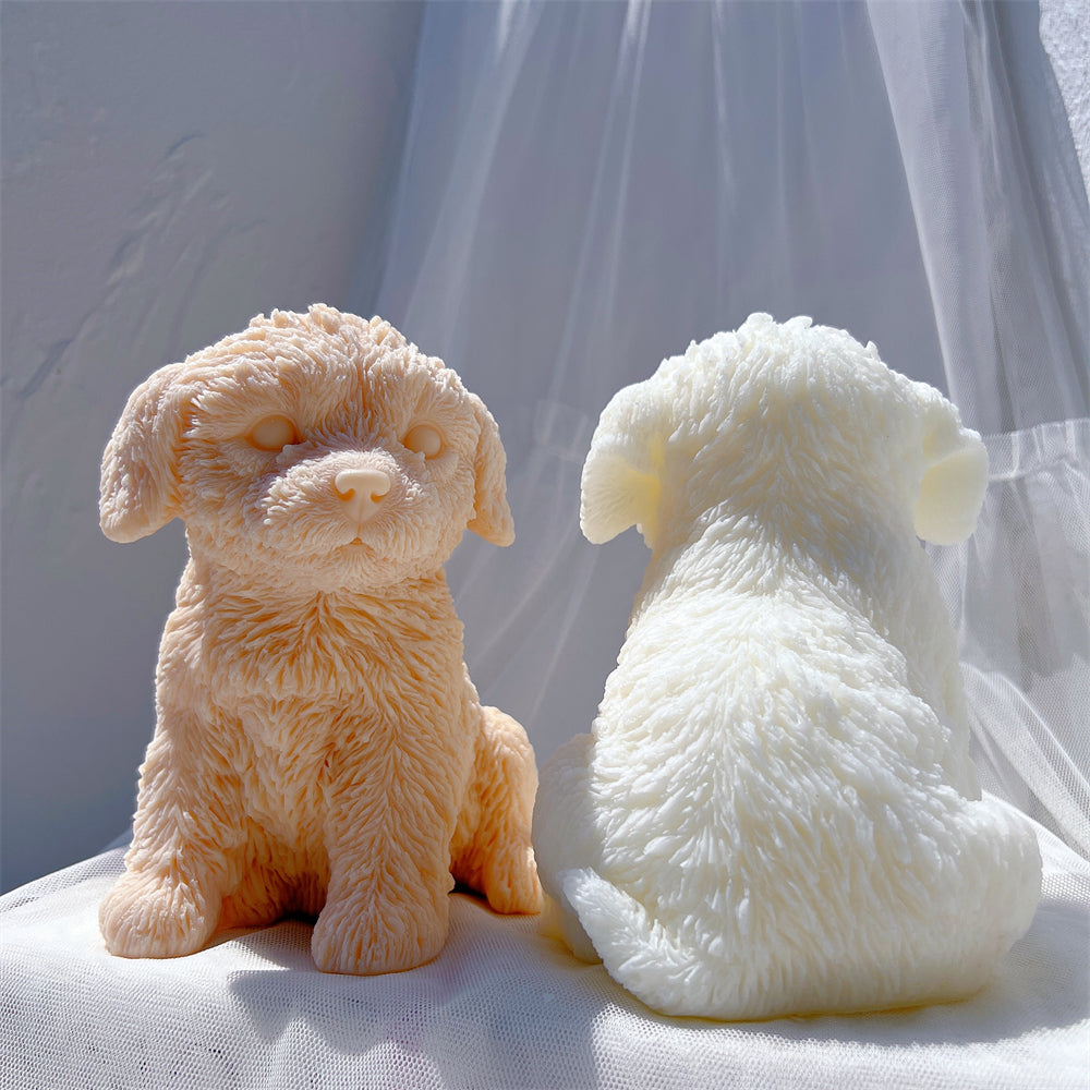 A detailed Labradoodle Puppy Candle Mould silicone candle mould by MYKA Candles and Moulds, perfect for candle making, soap moulds, and resin moulds.