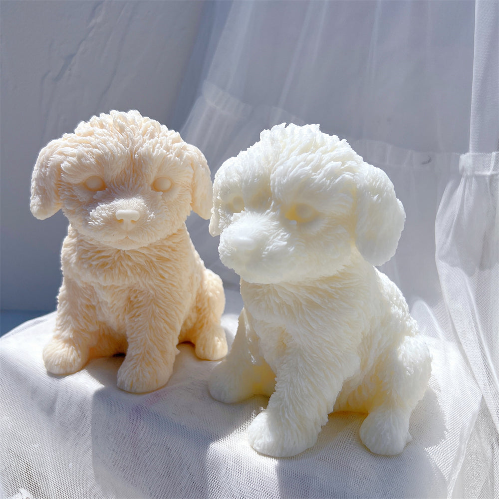 View of the Labradoodle Puppy Candle Mould silicone candle mould from MYKA Candles and Moulds, ideal for DIY soap moulds and cake mould projects.