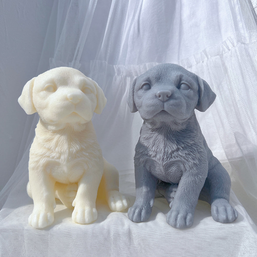 A detailed Labrador Puppy Candle Mould silicone candle mould by MYKA Candles and Moulds, perfect for candle making, soap moulds, and resin moulds.