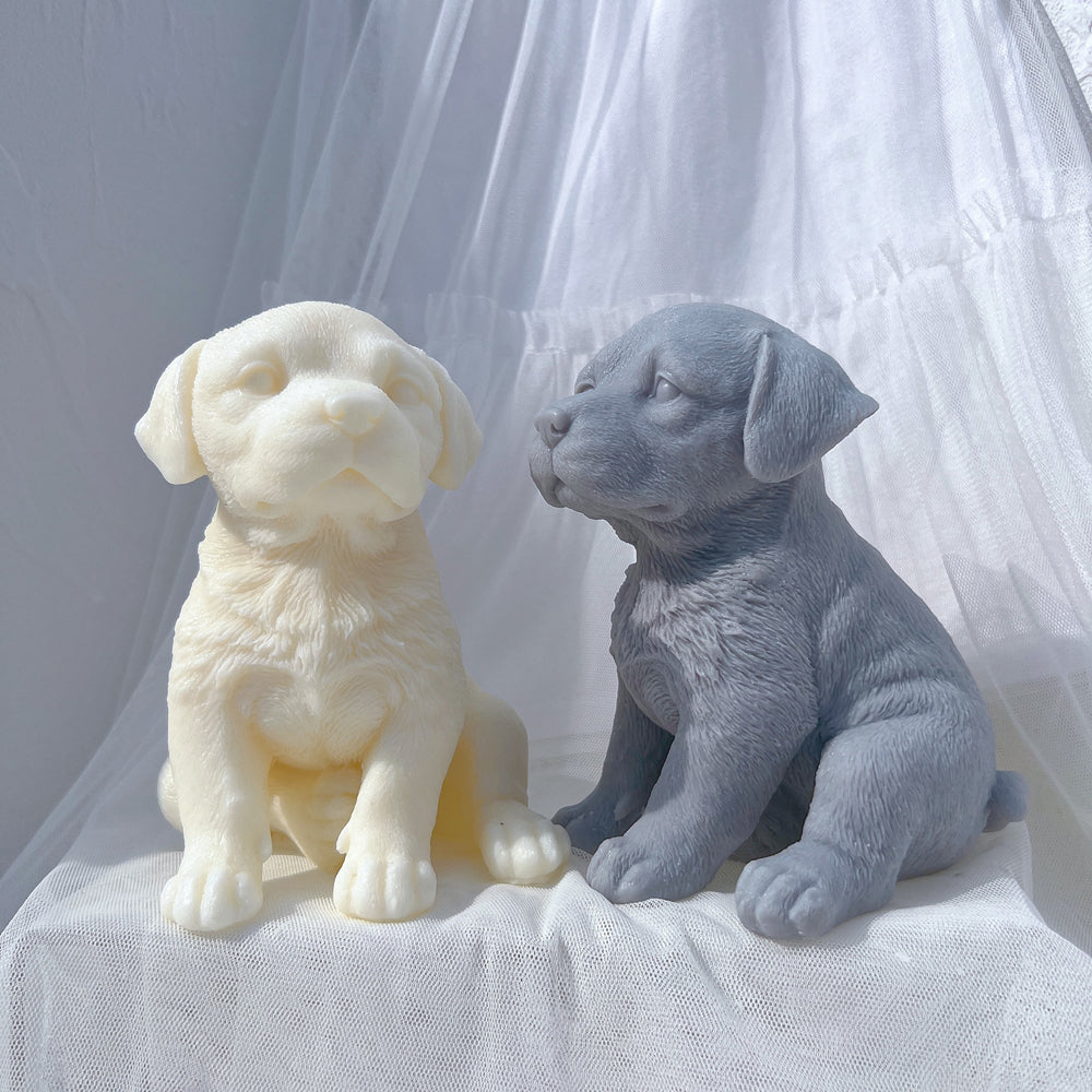 The Labrador Puppy Candle Mould silicone candle mould by MYKA Candles and Moulds, a must-have for resin moulds and DIY baking mould enthusiasts.